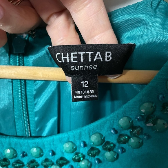 CheetaB Sunhee pretty Jacquard teal cap sleeve sheath dress w/ bodice beading - Picture 5 of 7